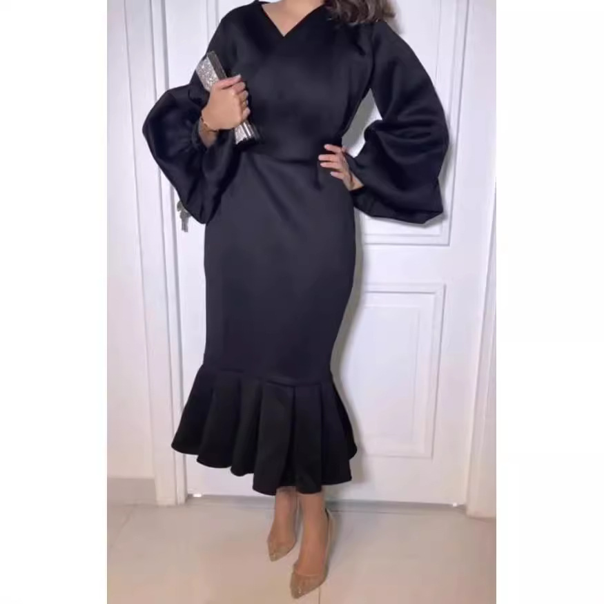 Spring New European and American Fashion Plus Size V Neck Long Sleeve Sexy Mermaid Skirt Foreign Trade Dress