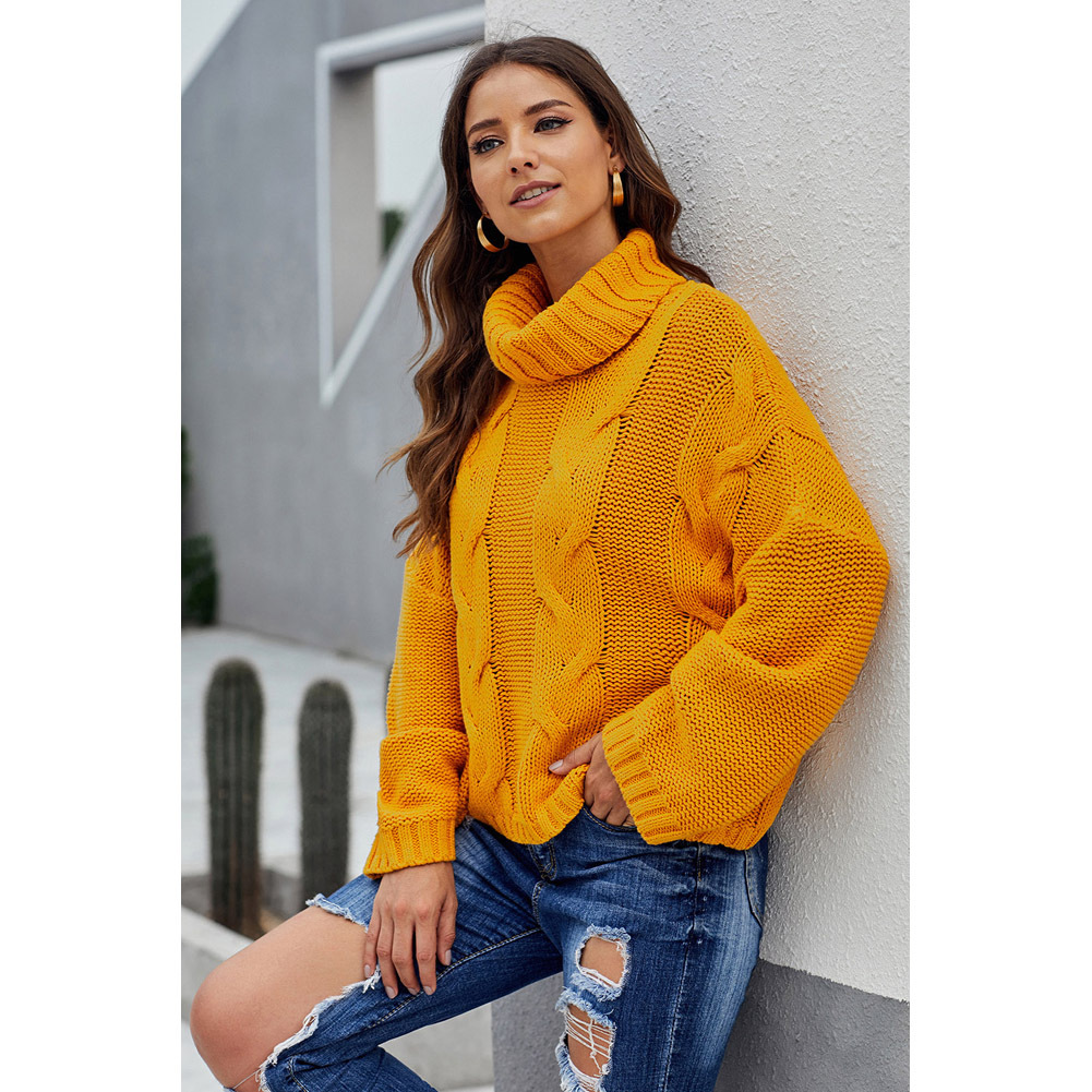 Womens Winter Thick Knit Sweater Solid Color High Neck Loose Fit Warm Wool Top Casual Wear Wholesale Available