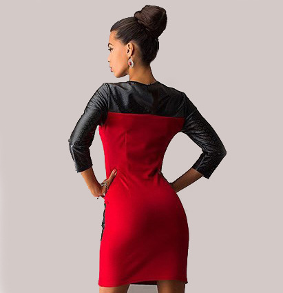 PU Leather Panel Bodycon Dress Slim Fit Professional Style Elegant Design Perfect for Office Wear Wholesale