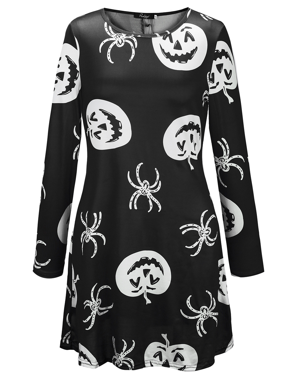 Womens Christmas Dress Long Sleeve Skull and Pumpkin Print Autumn Winter Style Perfect for Holiday Parties