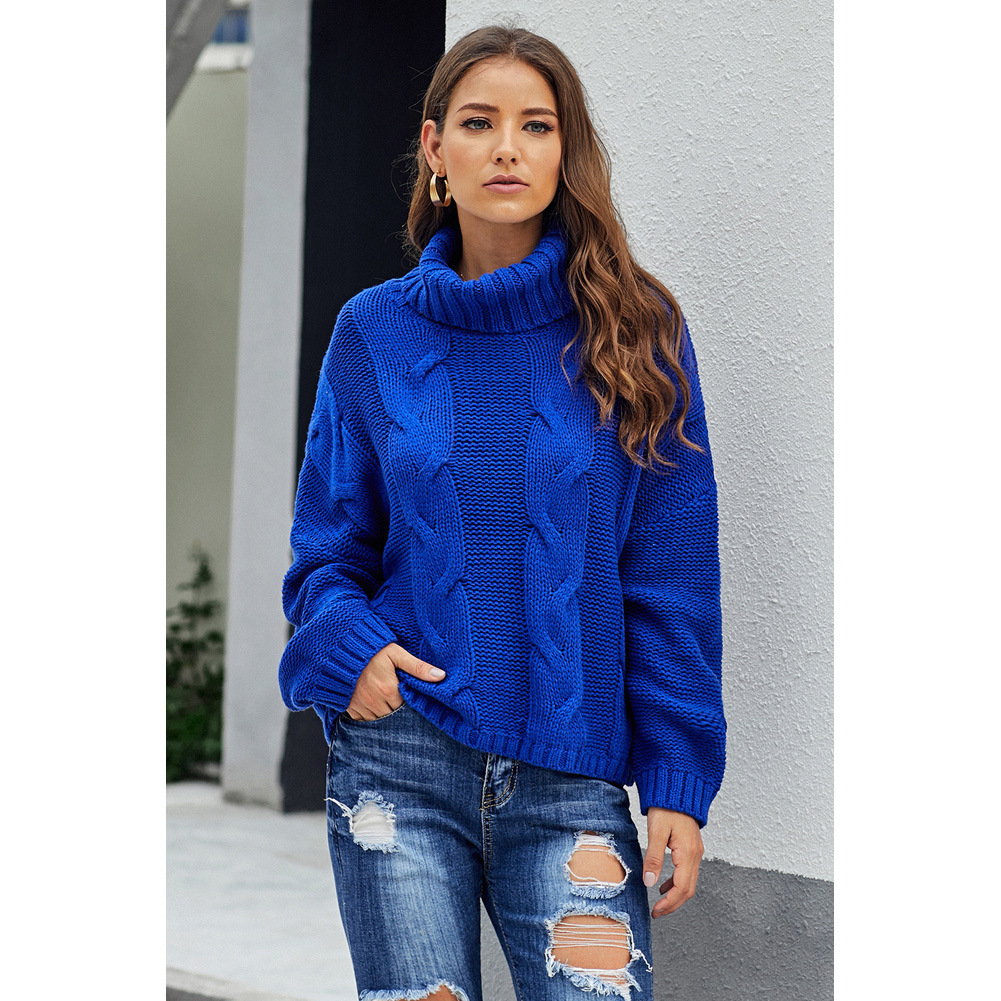 Womens Winter Thick Knit Sweater Solid Color High Neck Loose Fit Warm Wool Top Casual Wear Wholesale Available