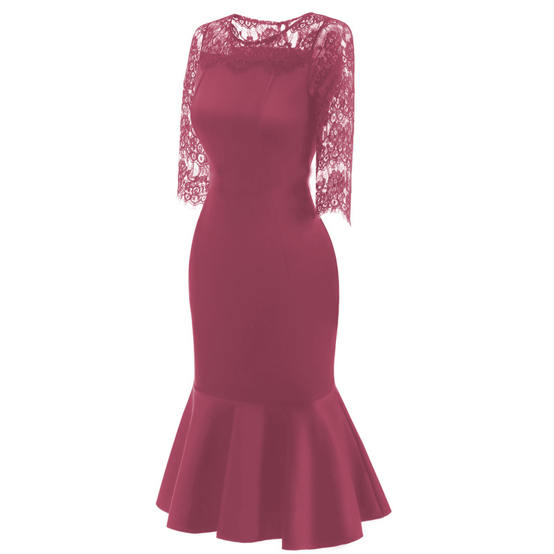 Elegant Lace Mermaid Dress Slim Fit Three Quarter Sleeve Autumn Fashion Perfect for Parties and Special Occasions