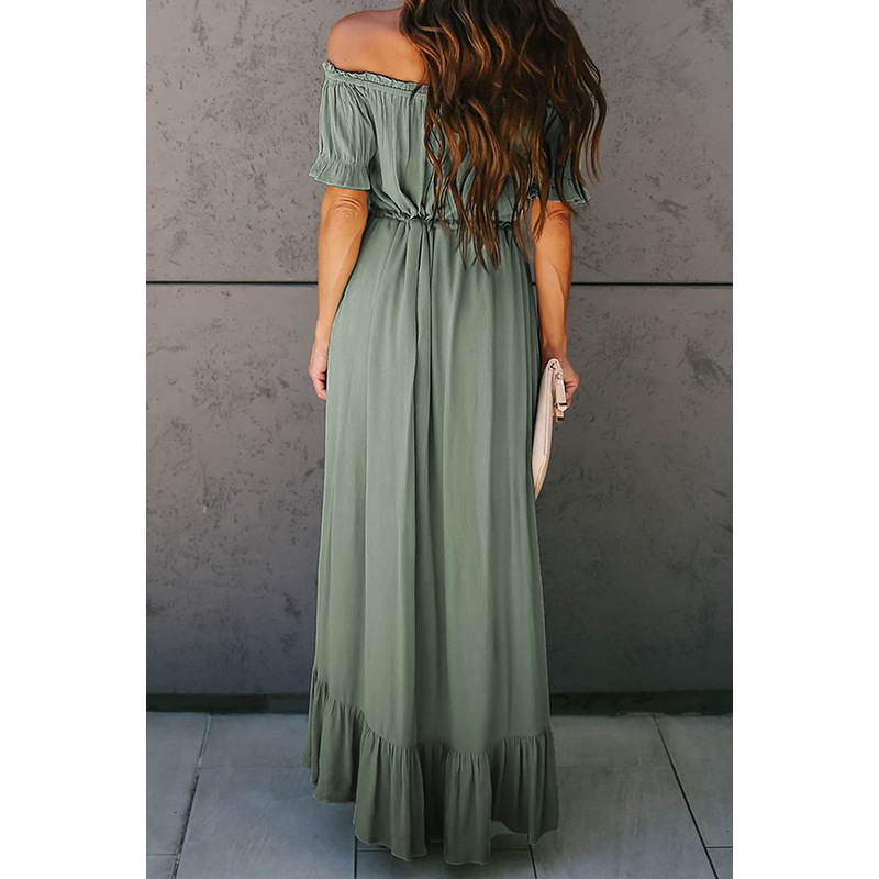 Off Shoulder Short Sleeve Maxi Dress Irregular Hem Summer Style Elegant Design Wholesale Available