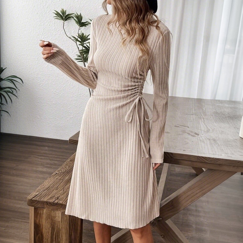 Casual Womens Dress Fashionable Simple Slim Fit Midi Length Autumn Winter Collection Wholesale Available