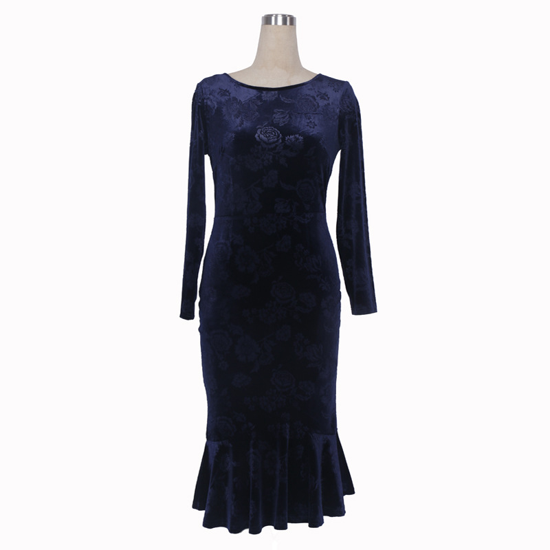 Womens Flared Hem Dress Round Neck Long Sleeve Autumn Fashion Perfect for Casual Outings or Parties Wholesale