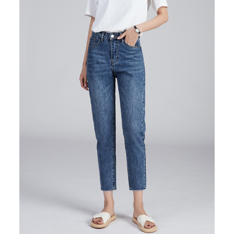 High Waisted Cropped Straight Leg Jeans for Women Ripped Hem Loose Fit Slimming Design Casual Spring Fall Wear