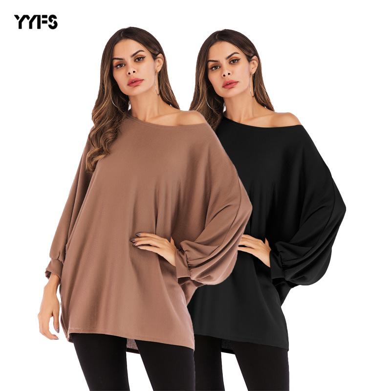 Plus Size Batwing Sleeve T Shirt for Women Loose Fit Solid Color Round Neck Casual Wear Wholesale Available