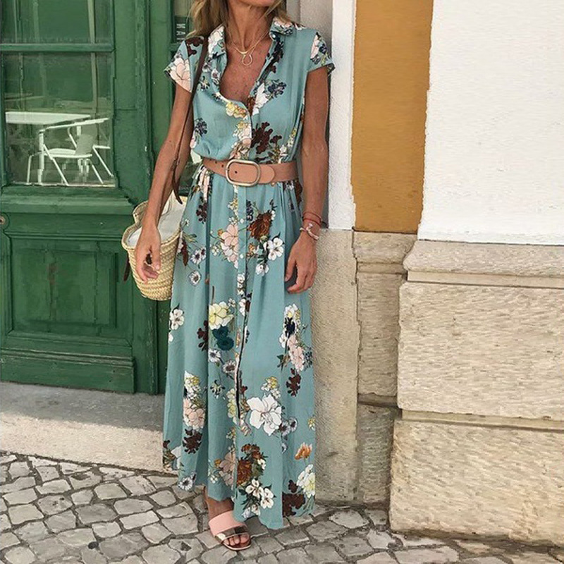 Bohemian Vintage Floral Print Maxi Dress V Neck Loose Fit Lightweight Fabric Perfect for Summer Vacations Wholesale