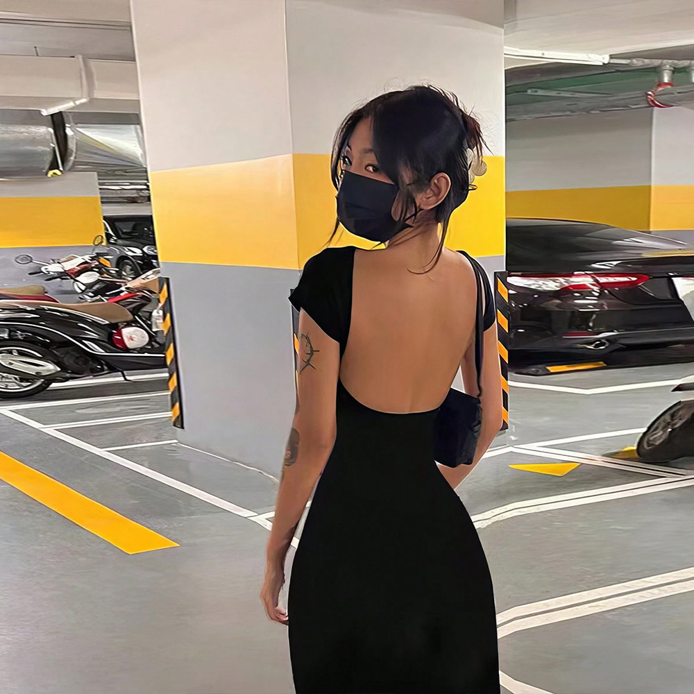 European and American Cross border Women's Sexy Backless Slim Waist Party Long Dress