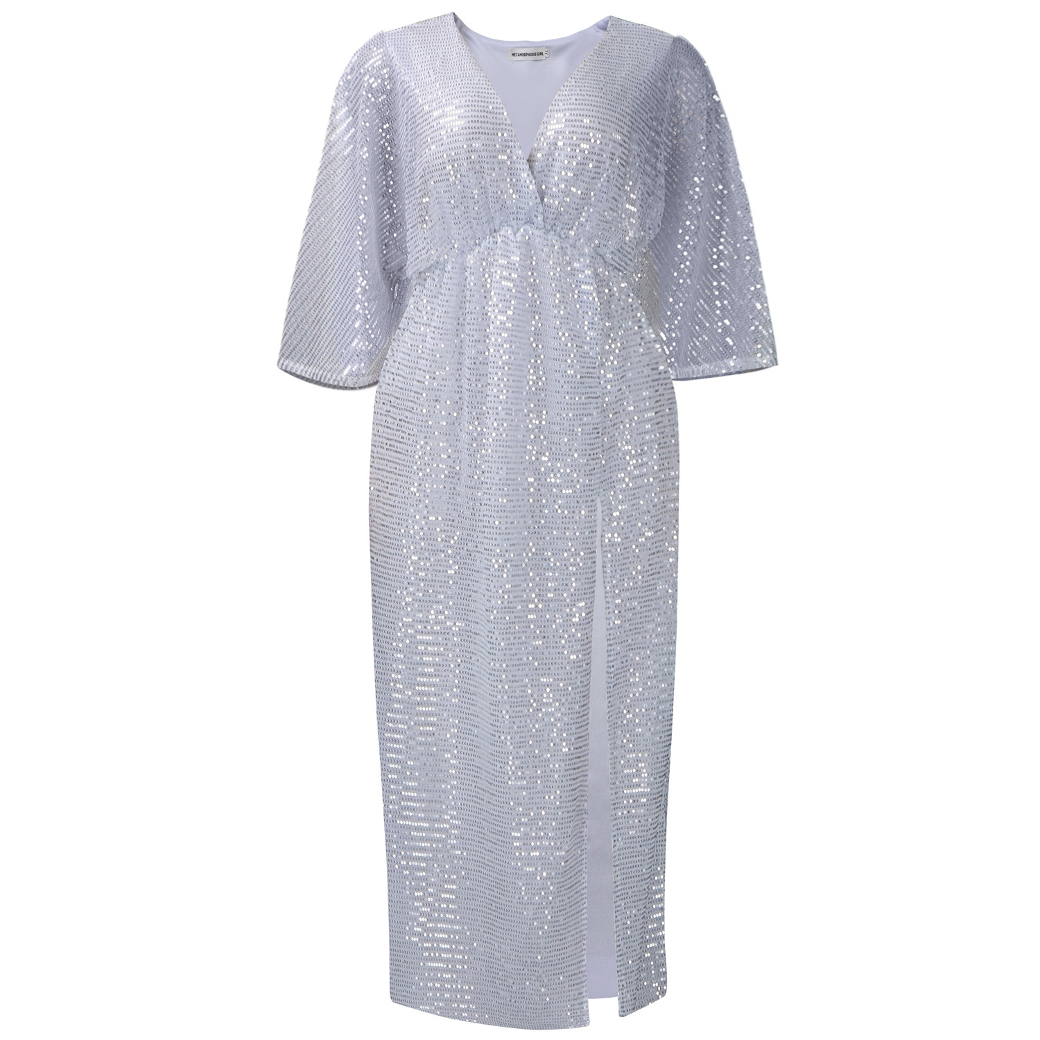 D3308 Plus Size Women's Autumn New Loose V Neck Fashion Sequined Split Long Dress African Plus Size Dress