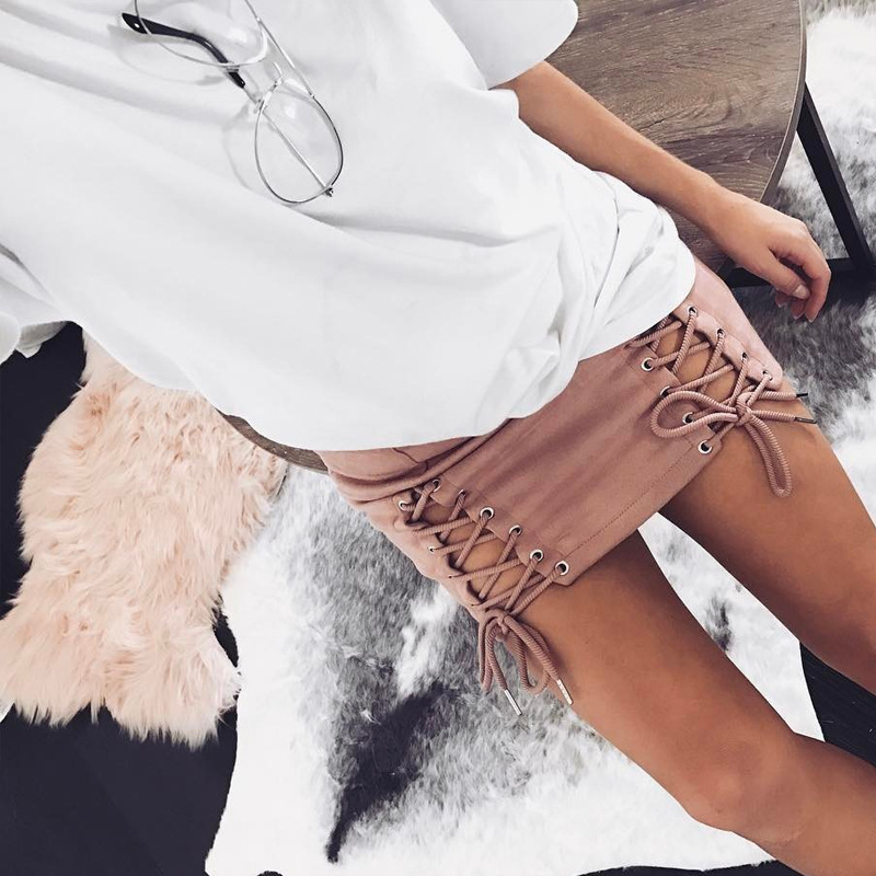 Suede Bodycon Mini Skirt Lace Up Design Sexy Fit Spring Summer Style Wholesale Available factory direct