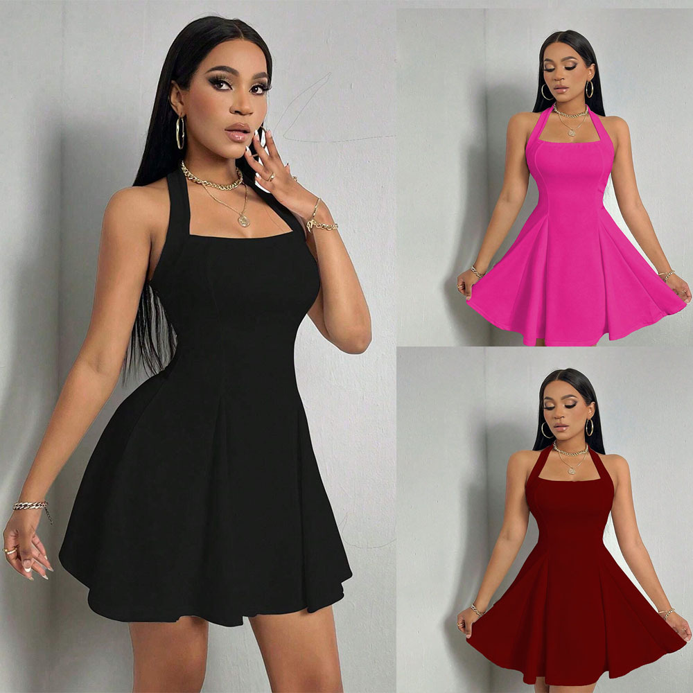 Y2K Ins New Style Sexy Halter Neck Backless Waist Slim A line Short Dress