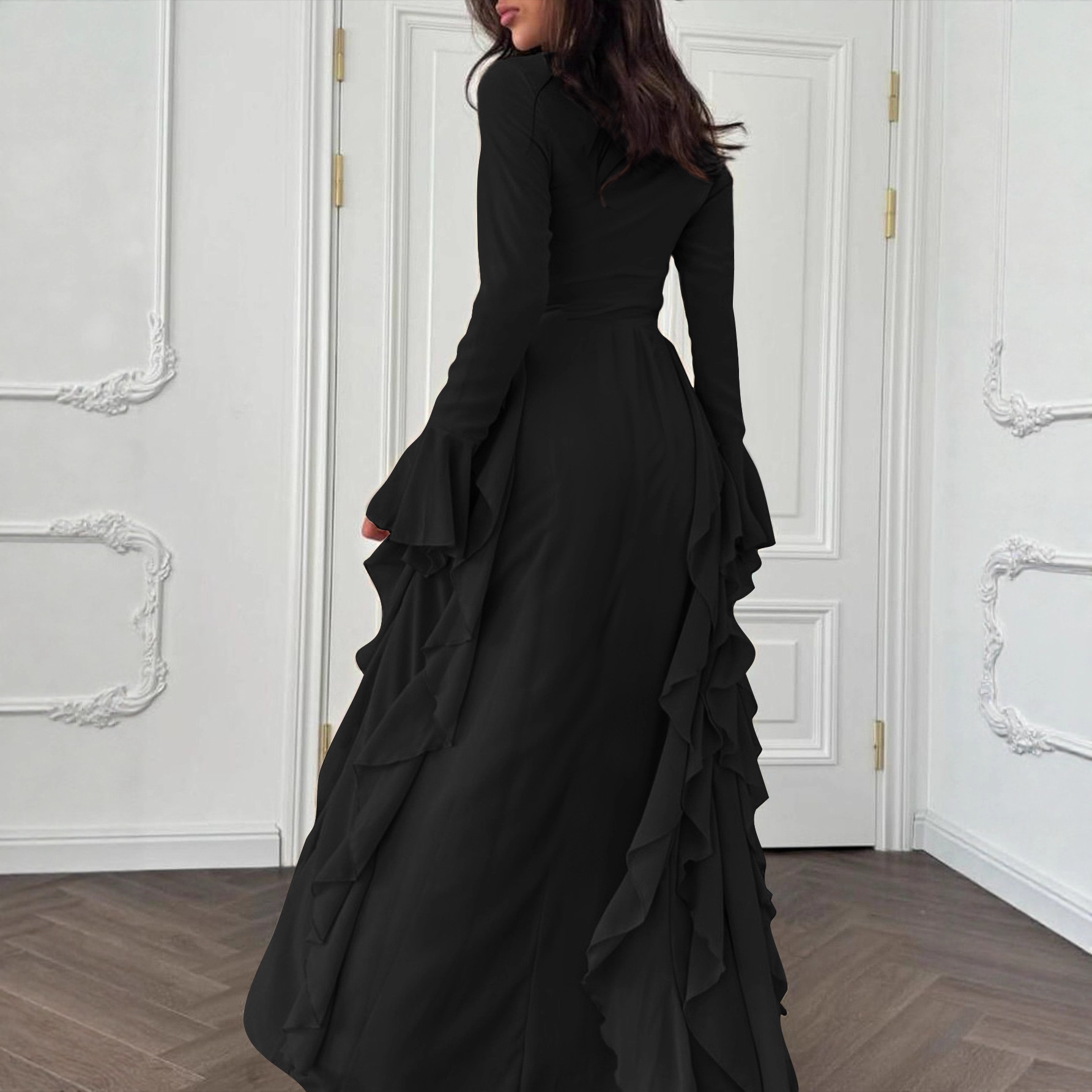 Fashion High end Long Sleeve Long Dress Women's Dress Autumn Winter Elegant Commuting