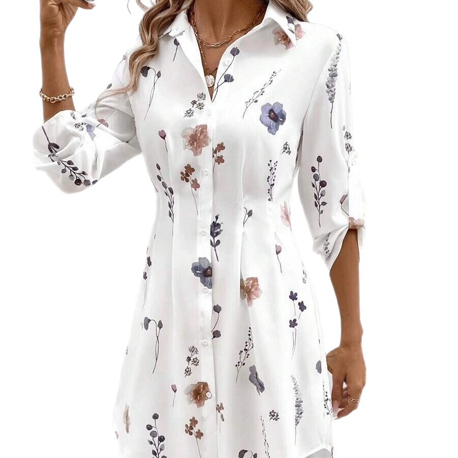 Floral Pattern Womens Long Sleeve Shirt Dress Elegant Design Comfortable Fabric Versatile Style Wholesale Available