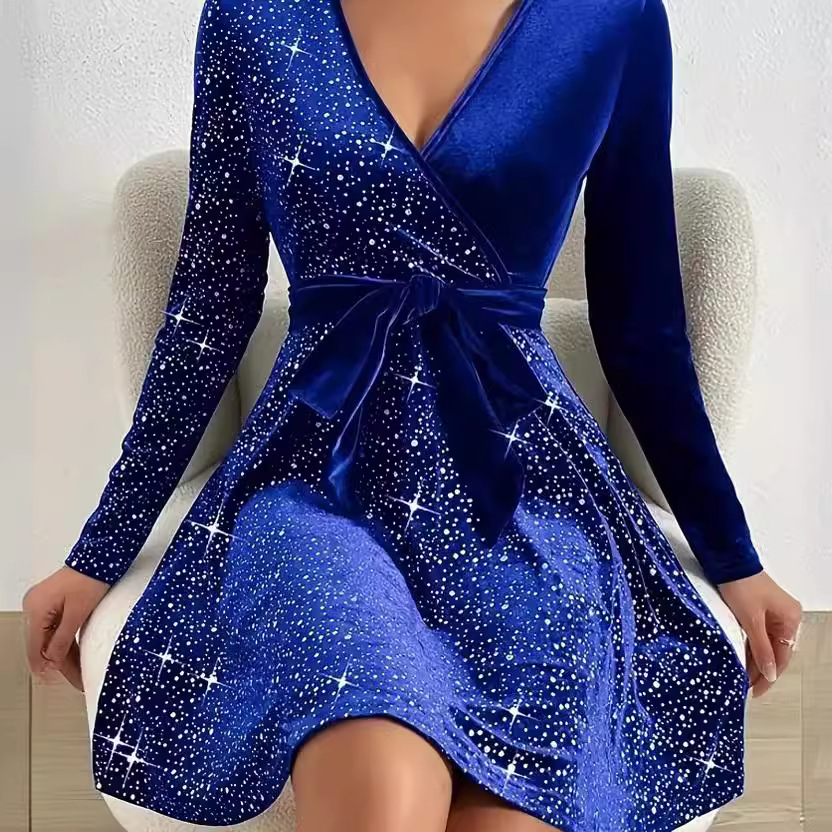 Velvet Sequin Dress Solid Color Sexy Style Autumn Winter Collection Ready to Ship Low MOQ private label