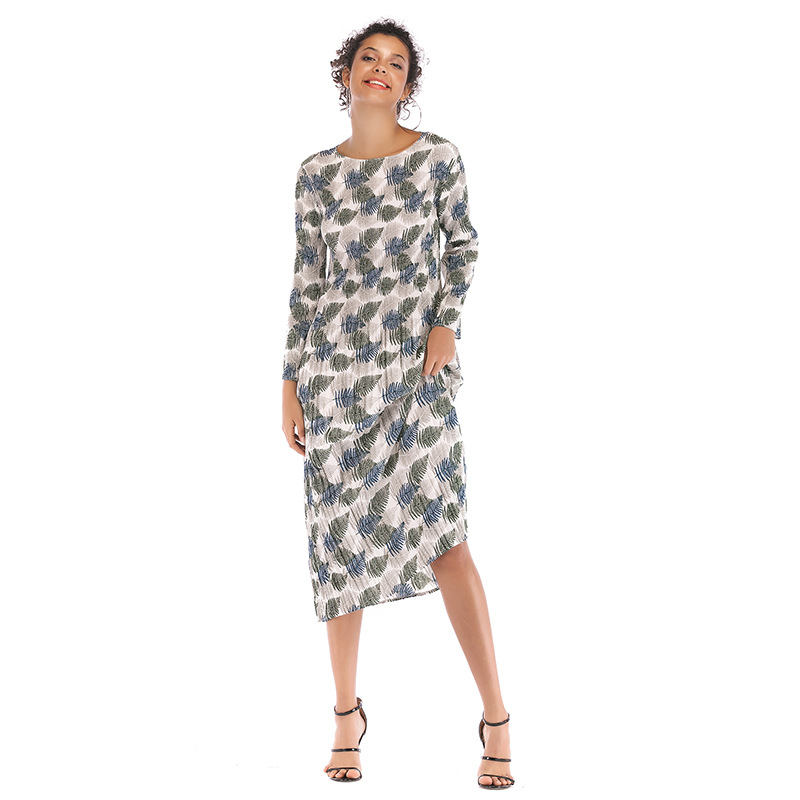 Geometric Print Chiffon Dress Long Sleeve Belted Pleated Design Perfect for Spring Summer Events Wholesale Available