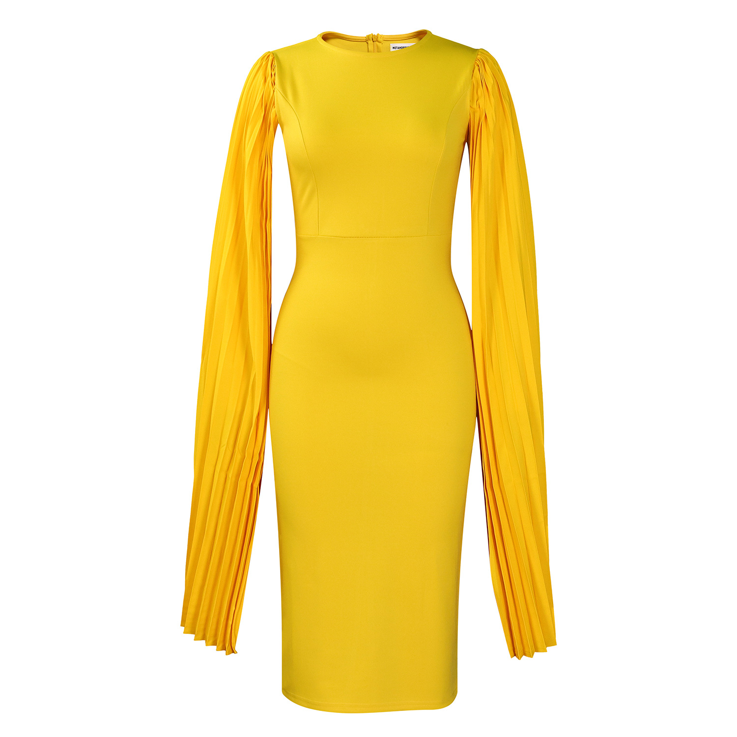 Fashionable Solid Color Round Neck Pleated Cape Evening Dress for Women, Perfect for Parties and Formal Events