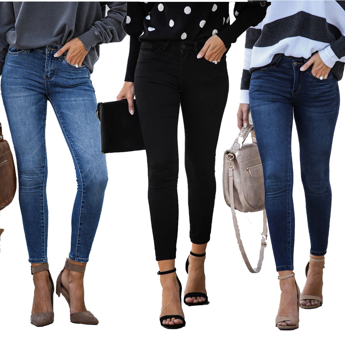 Slim Fit Stretchy Mid Rise Denim Cropped Pants Spring Collection Casual Wear Wholesale Available