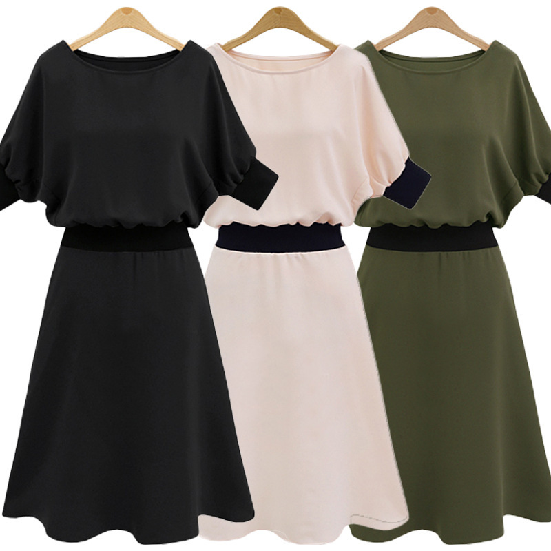 A Line Dress Plus Size Elastic Waist Mid Length Slimming Fit Summer Casual Wear Wholesale Available
