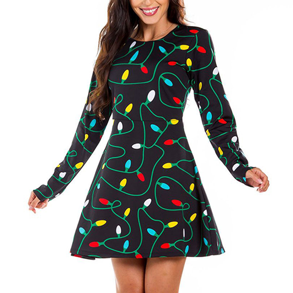 Womens Long Sleeve Printed Dress Autumn Winter Collection Christmas Theme Stylish Design Wholesale Available