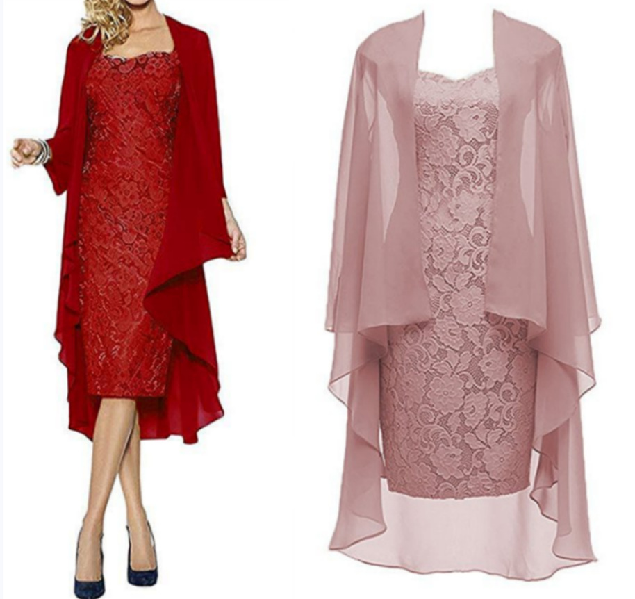 Elegant Lace Chiffon Dress Set Fashionable Autumn Style Perfect for Parties and Special Occasions Wholesale Available