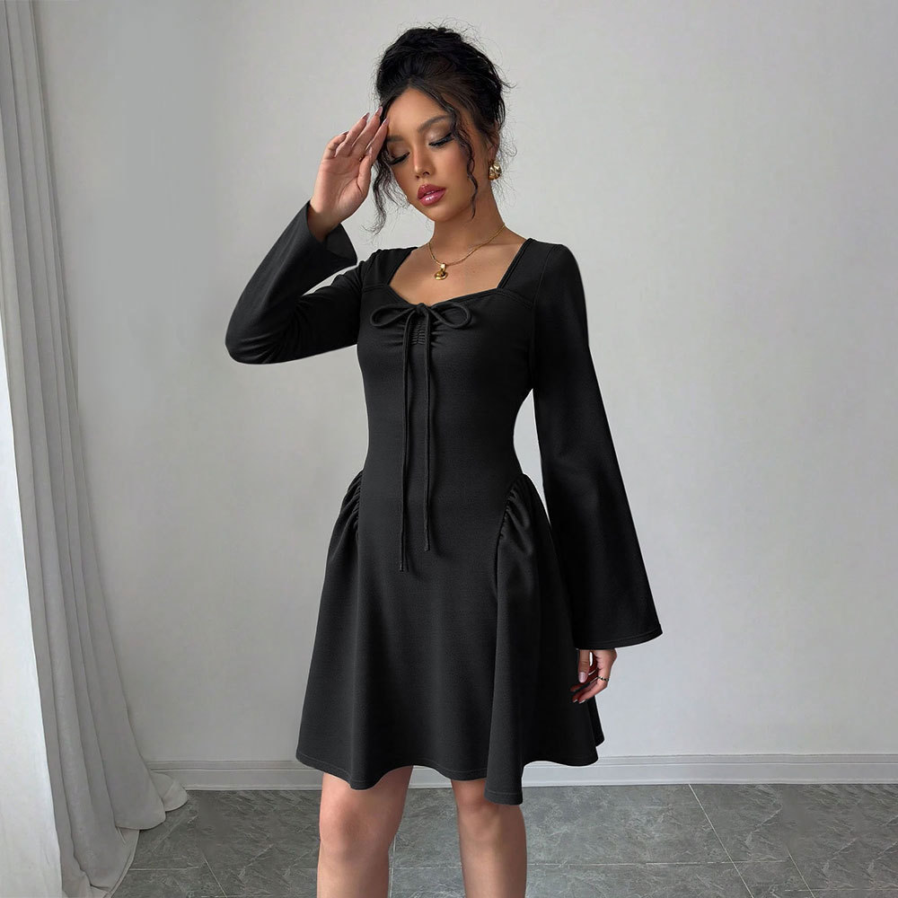 TK Cross border Autumn Winter New European and American Strapless Slim Sexy U neck Long Sleeve Party Dress