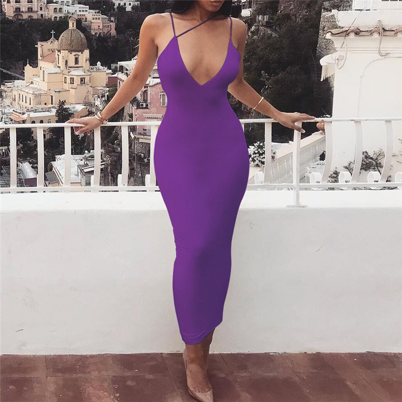 Summer Womens V Neck Backless Maxi Dress Solid Color Bodycon Fit Sleeveless Perfect for Casual Outings Wholesale