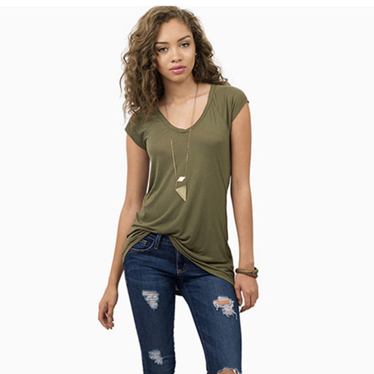 Womens Slim Fit Short Sleeve T Shirt Solid Color V Neck Casual Style Perfect for Everyday Wear Wholesale Available