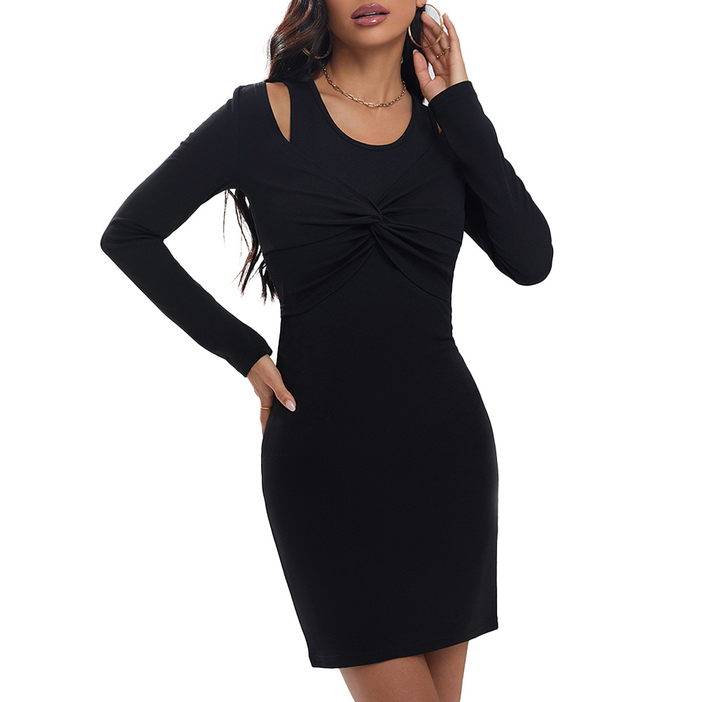 Autumn Winter Slim Fit Sexy Off Shoulder Long Sleeve Two Piece Style Bodycon Dress