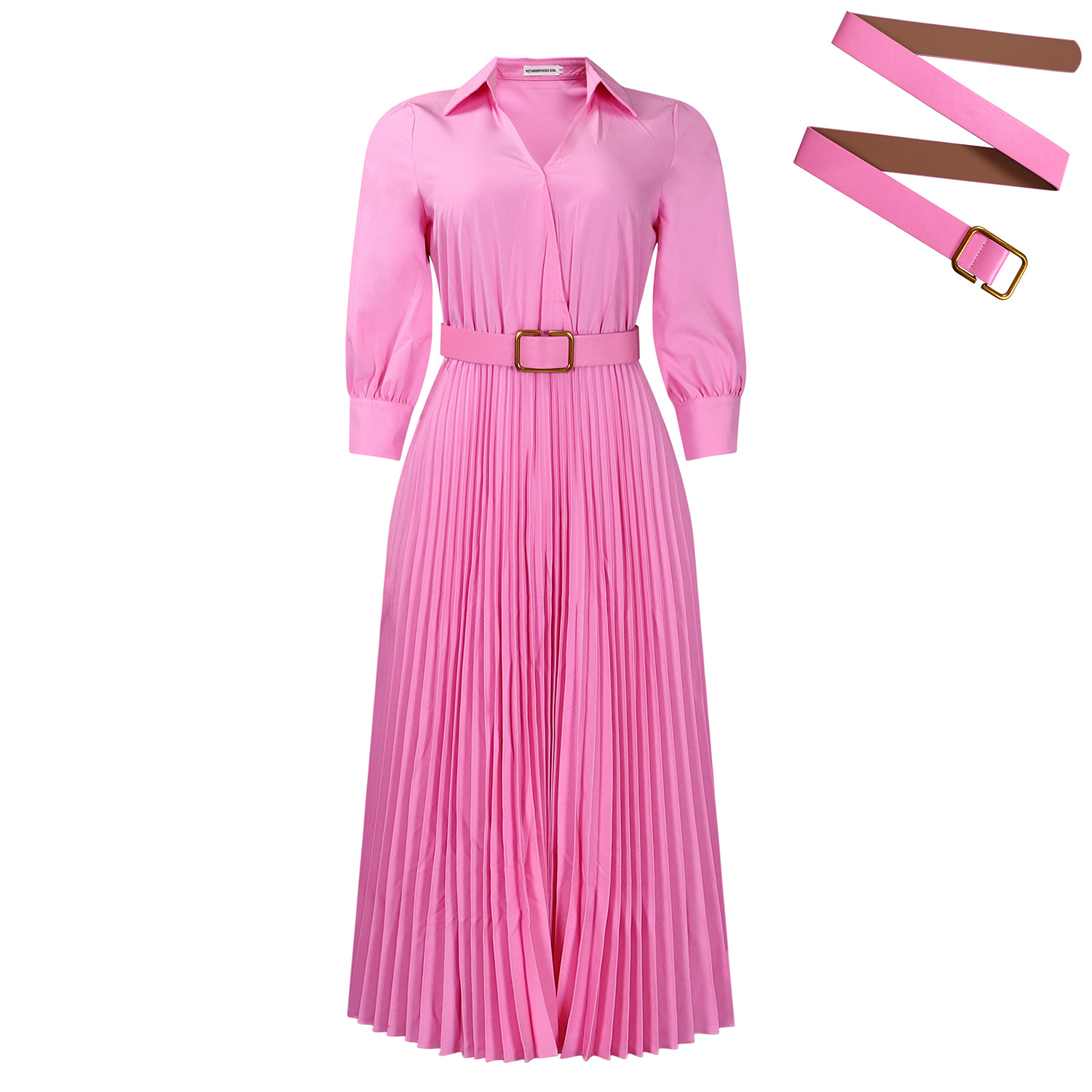 Plus Size Women's Elegant Solid Color A Line Dress with Pleats and Lapel for Autumn and Winter Fashion in Africa