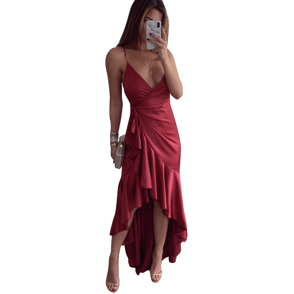 Womens Spring Summer Sexy V Neck Maxi Dress Spaghetti Straps Elegant Design Party Wear Ready to Ship
