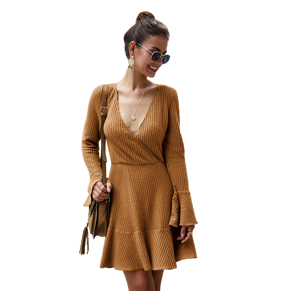 V Neck Knit Dress Original Design Sexy Silhouette Autumn Winter Style Wholesale Ready to Ship