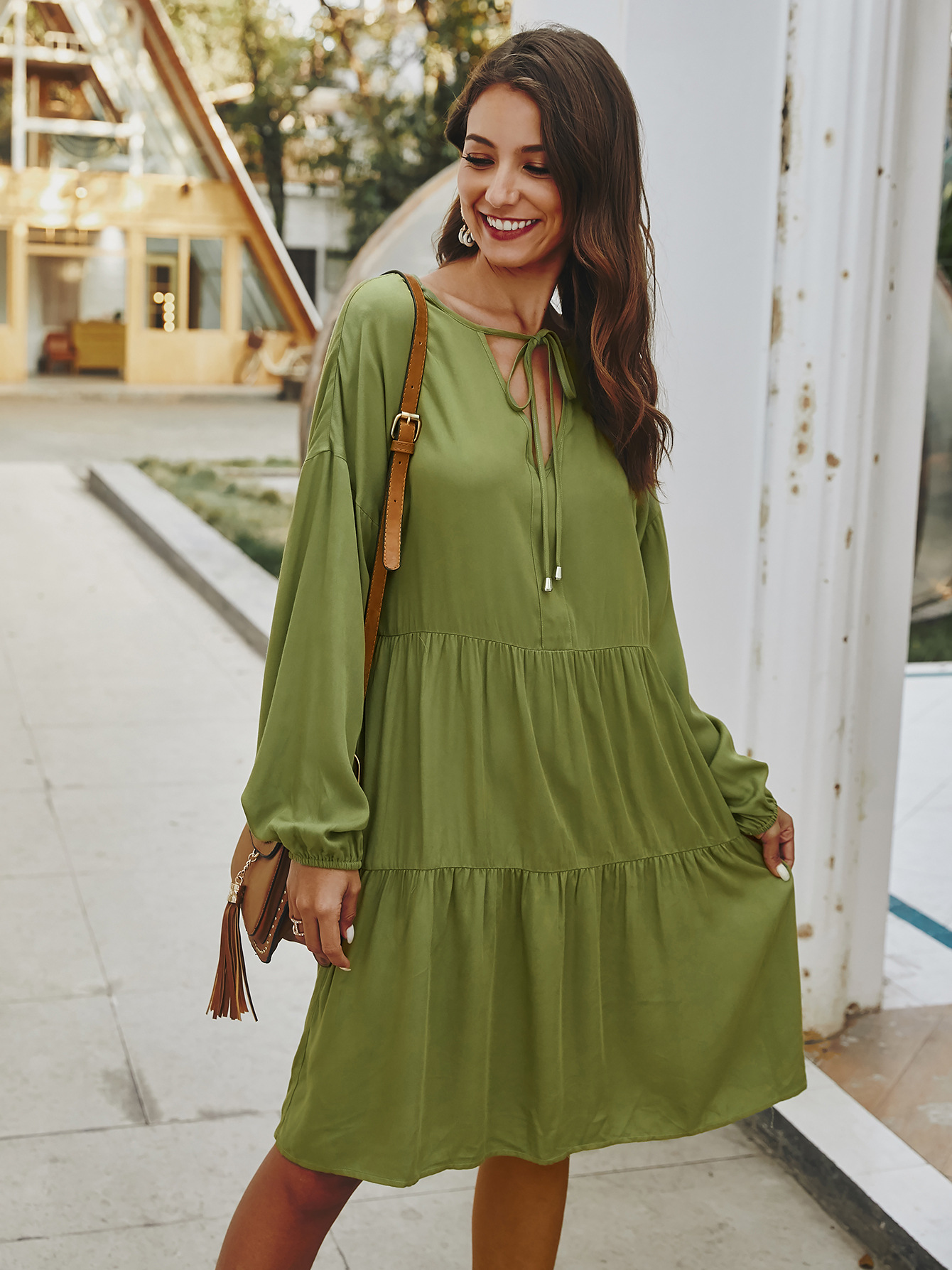 Womens Loose Fit Long Sleeve Dress Original Design Tie Detail Spring Fashion Ready to Ship Wholesale Available
