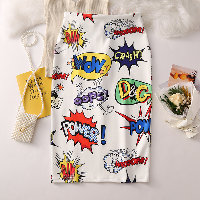 Cartoon Print Midi Skirt High Waist Bodycon Fit Slimming Design Spring Summer Fashion for Women Wholesale Available