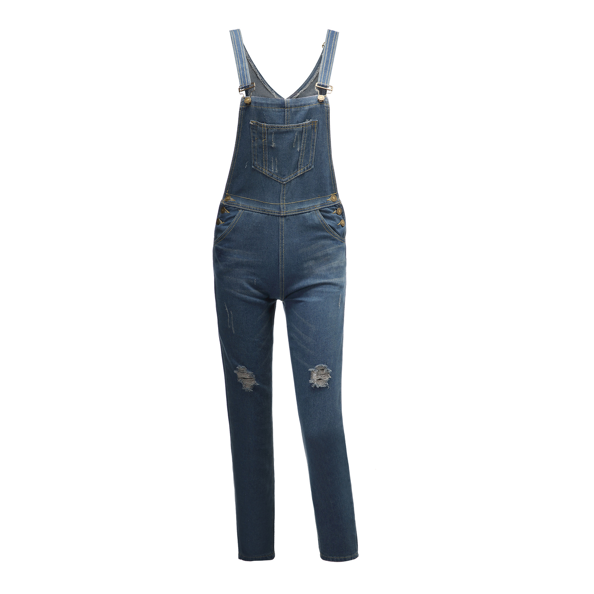 Womens Distressed Denim Overalls Casual Style Adjustable Straps Comfortable Fit Perfect for Summer Outings