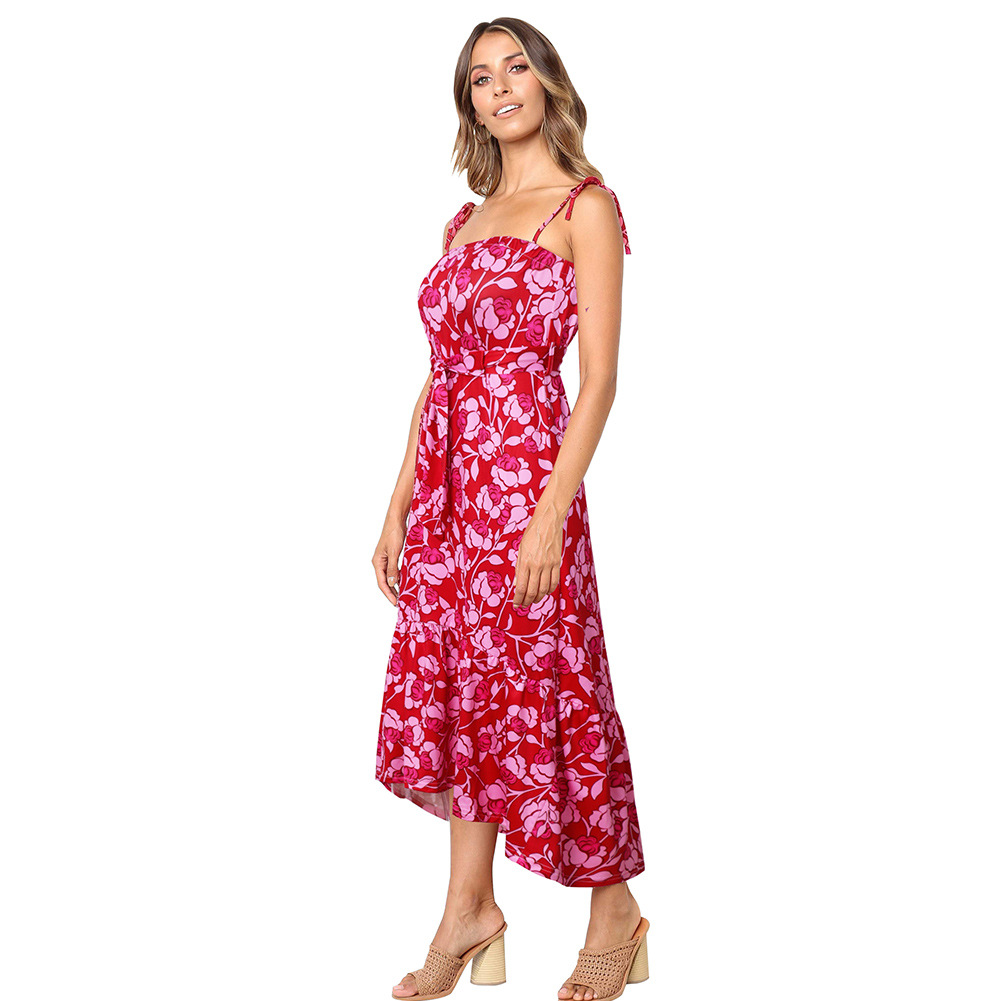 Womens Floral Print Pleated Maxi Dress Loose Fit Sleeveless Comfortable Fabric Spring Summer Fashion Wholesale
