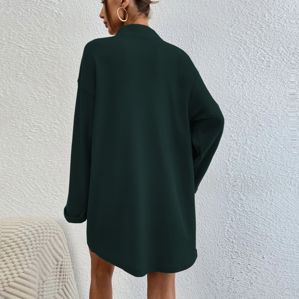 New Loose Casual Sexy V neck Pocket Long Sleeve Mini Dress