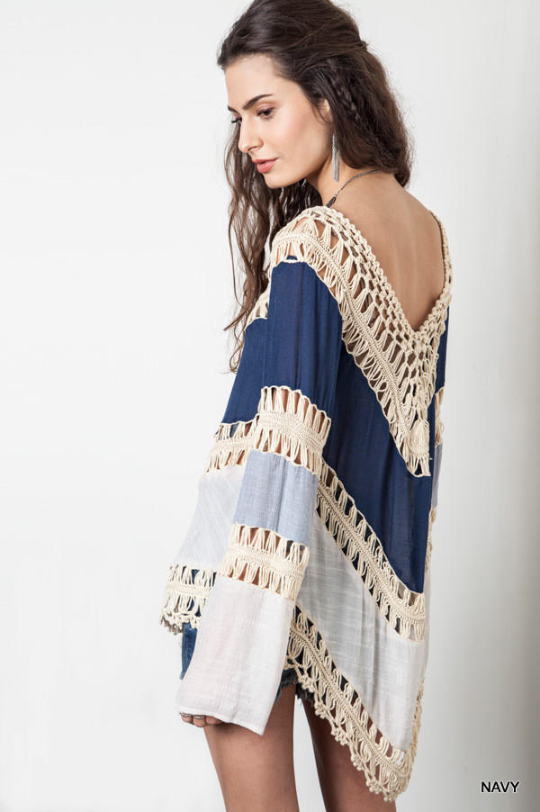 Bohemian Beach Cover Up Sexy Hollow Out Loose Fit Color Block Design Perfect for Summer Vacations Wholesale
