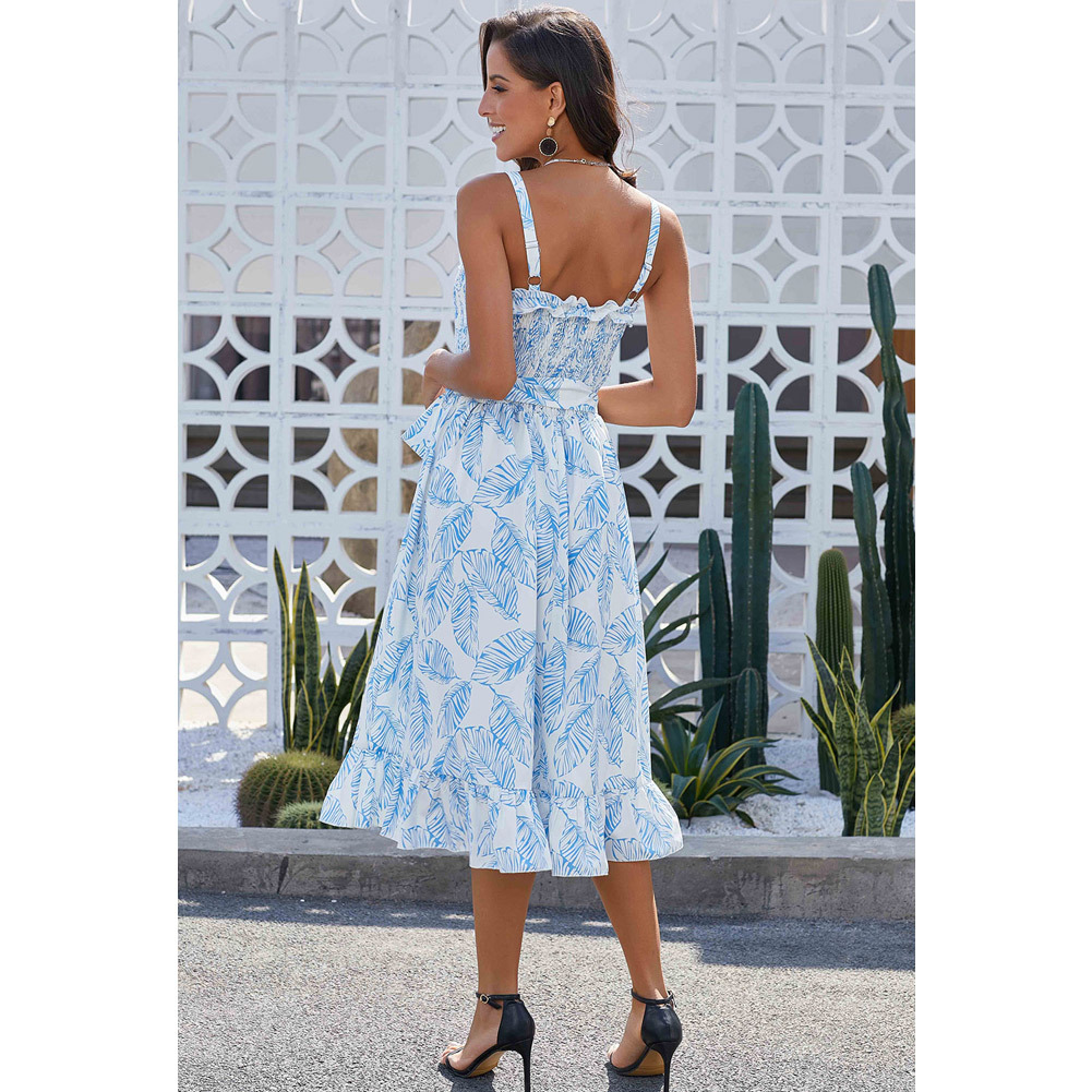 Summer Womens Midi Dress Sexy Spaghetti Straps Ruffled Hem Sleeveless Pleated Design Perfect for Parties and