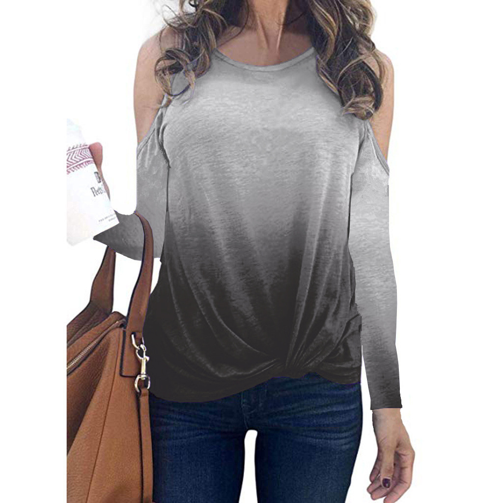 Rainbow Gradient Print Long Sleeve T Shirt Womens Fashion Casual Style Autumn Winter Wholesale Available
