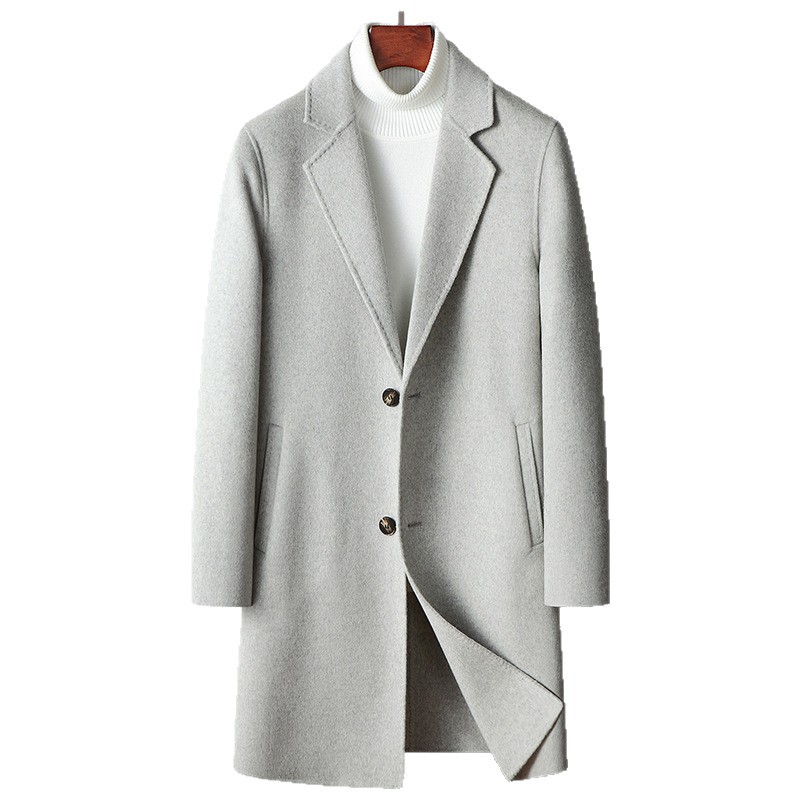 Handmade Double sided Wool Men's Coat Autumn Winter Mid length Youth Luxury Business Wool Overcoat