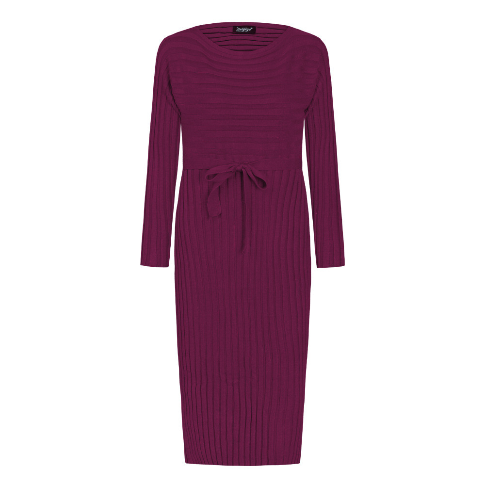 Knit Sweater Dress Solid Color Long Sleeve Casual Style Autumn Winter Fashion for Women Wholesale Available