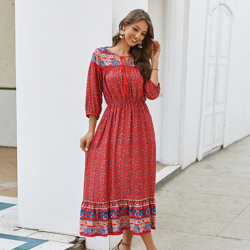 Bohemian Floral Print Dress Original Design Lightweight Fabric Summer Style Perfect for Casual Outings Wholesale