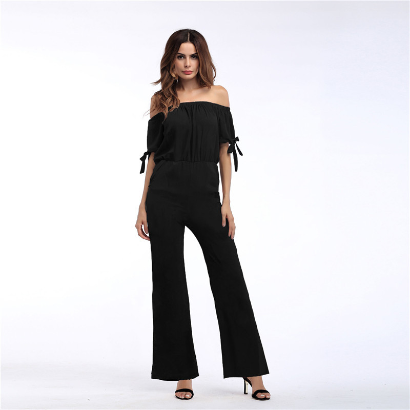 Off Shoulder Chiffon Jumpsuit Waist Tie Long Pants Stylish Sleeves Perfect for Parties and Events Wholesale