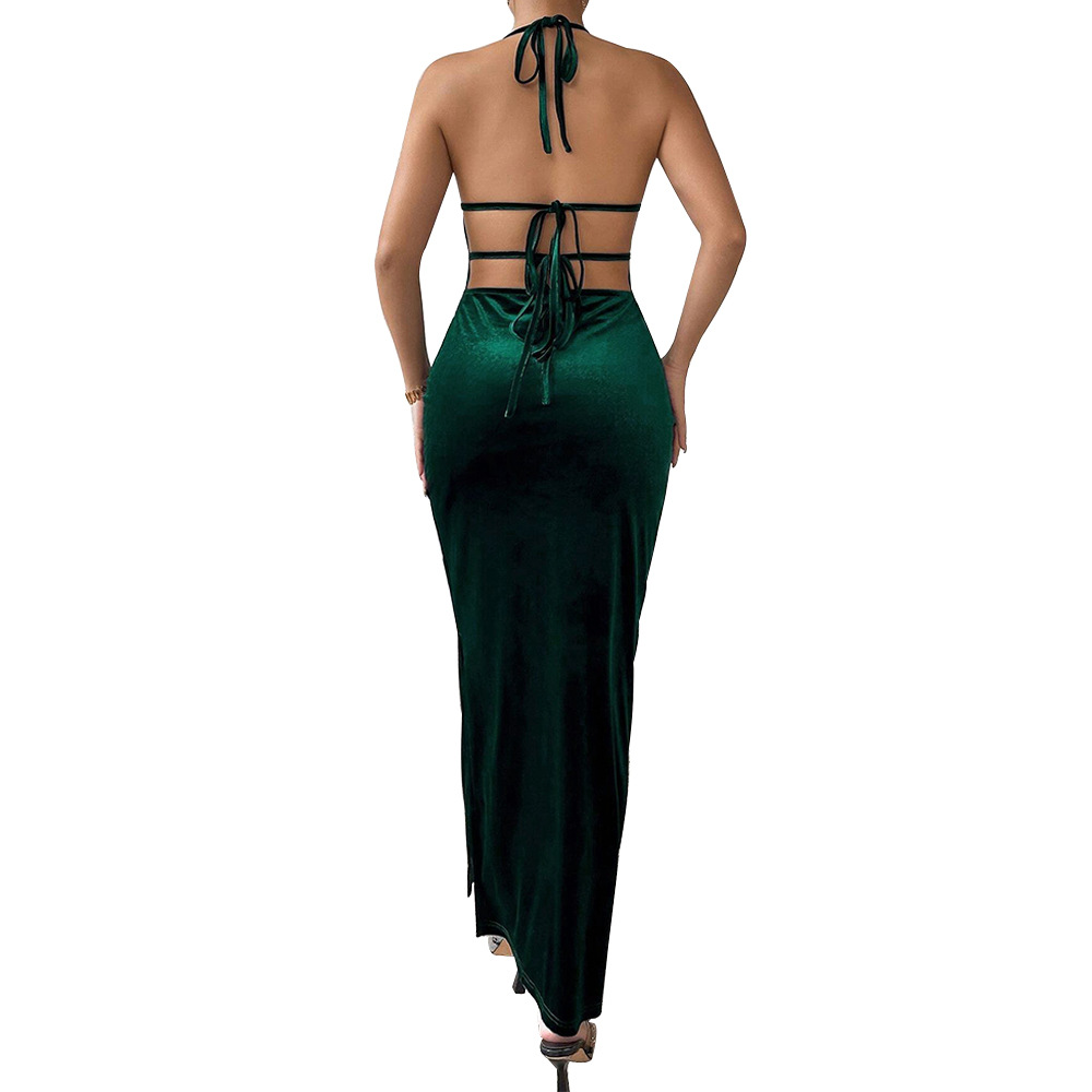 Cross border European and American Women's Clothing Autumn and Winter New Slim Fit Bodycon Halter Velvet Sexy Party Slip Dress
