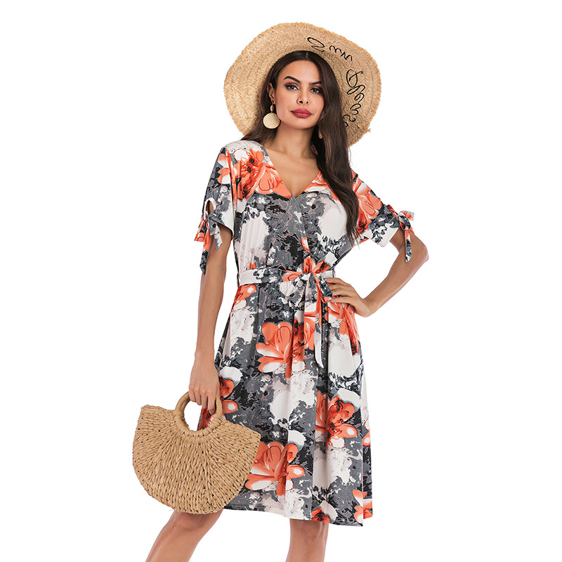 Floral Print Bodycon Dress V Neck Milk Silk Fabric Elegant Design Perfect for Spring Summer Events Wholesale