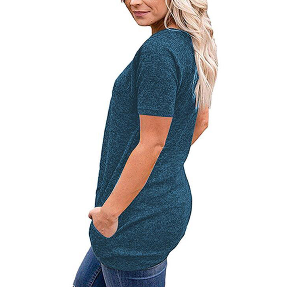 Womens Summer T Shirt Casual Round Neck Pocket Button Detail Short Sleeve Perfect for Everyday Wear Wholesale
