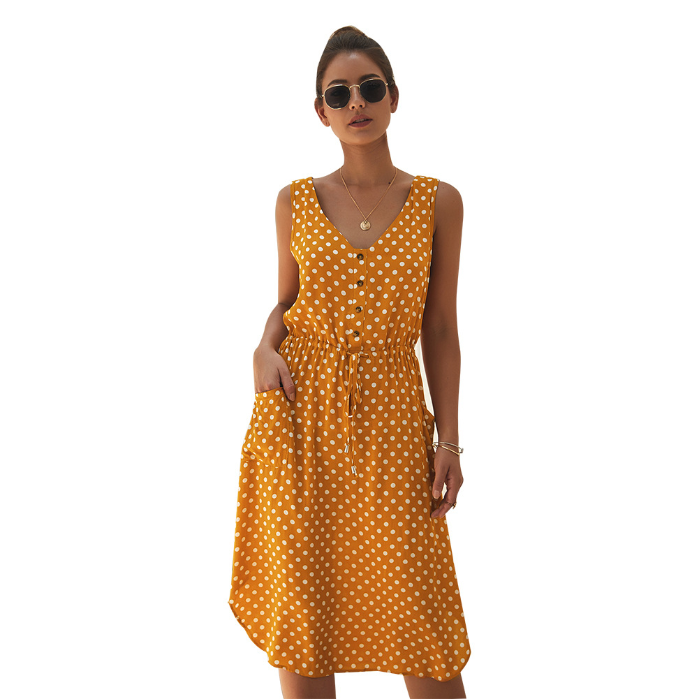 Fashion Womens Dress Polka Dot V Neck Sleeveless Casual Summer Wear Wholesale Available customizable