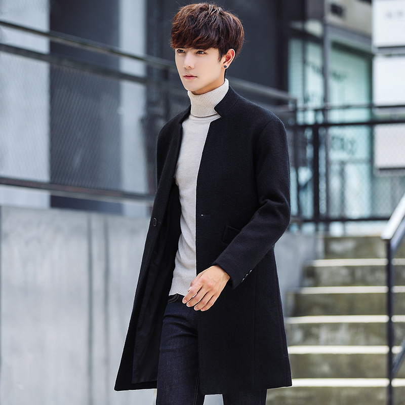 Mens Wool Blend Overcoat Slim Fit Stand Collar Mid Length Casual Style Perfect for Autumn and Winter Wholesale