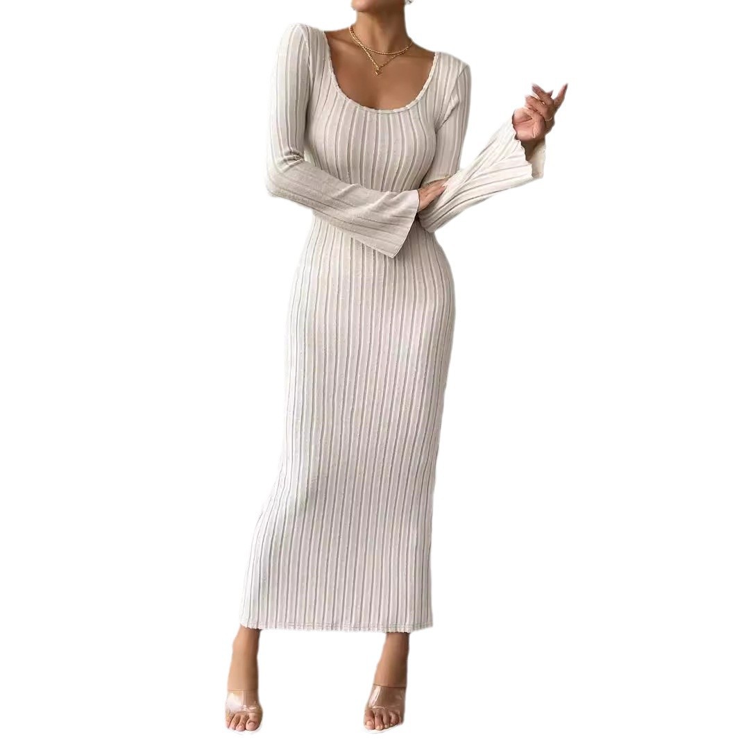 Sexy Backless High Waist Split Long Dress Elegant Design Autumn Winter Style Wholesale Womens Fashion Apparel